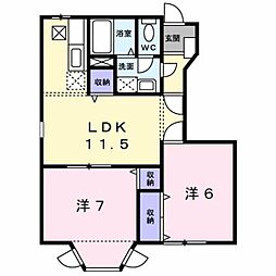 カーサ徳光B棟 2LDKの間取図画像