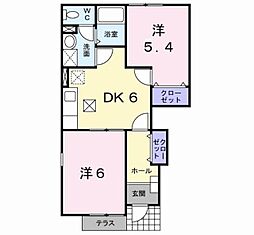 プラムール参番舘 2DKの間取図画像