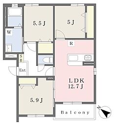 Muu.朽網駅北 3LDKの間取図画像