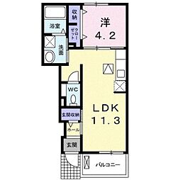 エスペランザ茶屋の原 1LDKの間取図画像