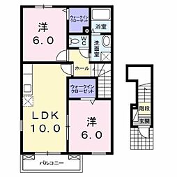 ソレイユ元町B 2LDKの間取図画像