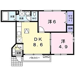 メゾンプレジィール 2DKの間取図画像
