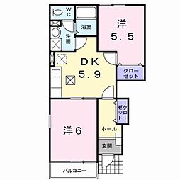 ソレアード中曽根D 2DKの間取図画像
