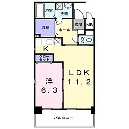 フォレスト陣原 1LDKの間取図画像