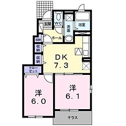 エクセルM・1B 2DKの間取図画像