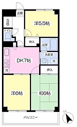 プレステビル 8階3DKの間取り