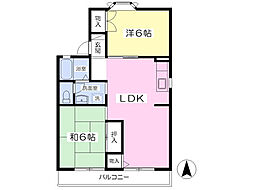 ヒルズ大野B 2LDKの間取図画像