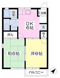 小田急小田原線 渋沢駅 徒歩24分の賃貸アパート 2階2DKの間取り