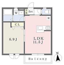 フォルザ南鴨宮 1LDKの間取図画像