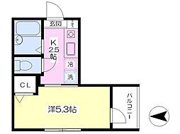 グリーンベレオ 1Kの間取図画像