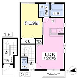 フローラルコート円町 2階1LDKの間取り