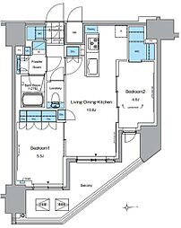 ルフォンプログレ田原町 12階2LDKの間取り