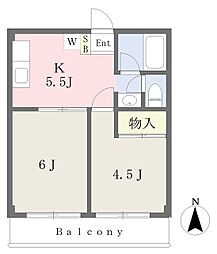 パークサイドレジデンス 2階2Kの間取り