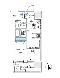 J.GRANCourt浅草 1DKの間取図画像