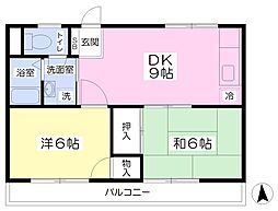 渡辺ハイツB棟 2DKの間取図画像