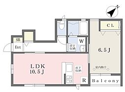 ラフィネ中田B 1LDKの間取図画像