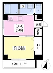 リヴィエール萩中 1DKの間取図画像