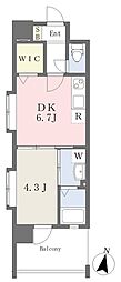 北九州都市モノレール小倉線 香春口三萩野駅 徒歩2分の賃貸マンション 13階1DKの間取り