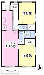 シャリテヴェール 2LDKの間取図画像