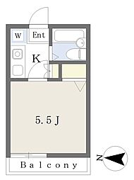 プラーズ下末吉 1Kの間取図画像