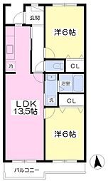 シャリテヴェール 2LDKの間取図画像