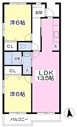 シャリテヴェール 2LDKの間取図画像