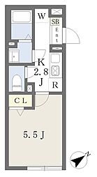 IXO江戸川II 1Kの間取図画像