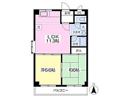 ハピネス園田 2LDKの間取図画像