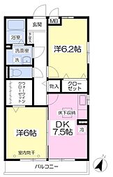 ウイッシュハピネス 2DKの間取図画像