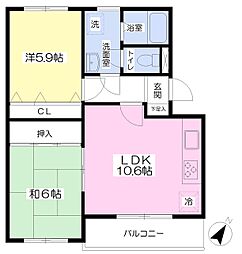 K.K.M磯子台 2LDKの間取図画像
