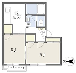 オーシャンビュー紺屋 2Kの間取図画像