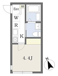 プラナス港南台 1Kの間取図画像