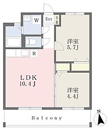 浦添市屋富祖2丁目マンション 2LDKの間取図画像