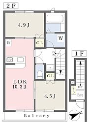 THECITY山吹I 2LDKの間取図画像