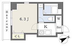 シエスタ玉造 1Kの間取図画像