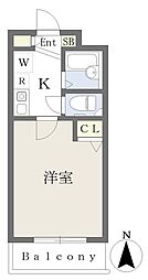 アイビーコート天美 1Kの間取図画像