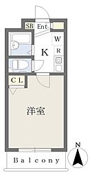 アイビーコート天美 1Kの間取図画像