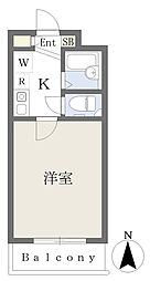 アイビーコート天美 1Kの間取図画像