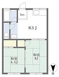 尾羽根ハイツ 2Kの間取図画像