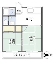 三国ケ丘ハイツB棟 2Kの間取図画像