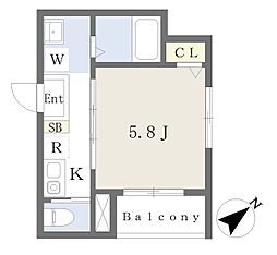 グランマーレ湊 1Kの間取図画像
