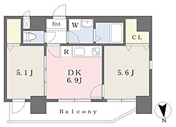 ルミエール堂ヶ芝2 2DKの間取図画像