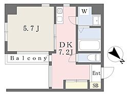 ハイネスセンターコート 1DKの間取図画像