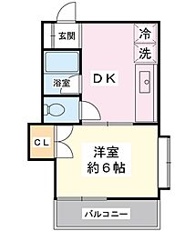 グリーンロードハイツ 1DKの間取図画像