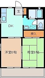 グリーンキャッスルB 2DKの間取図画像