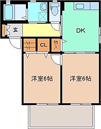 ラ・プレミールD 2DKの間取図画像