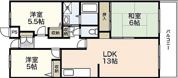 カーサ中筋 ｜広島県広島市安佐南区中筋2丁目(賃貸マンション3LDK・2階・65.02㎡)の写真 その2