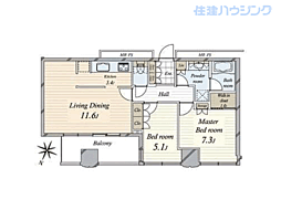 シティタワー新宿新都心 2LDKの間取図画像