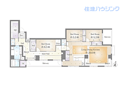 朝日九段マンション 3LDKの間取図画像