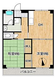 霜越マンション 2階2DKの間取り